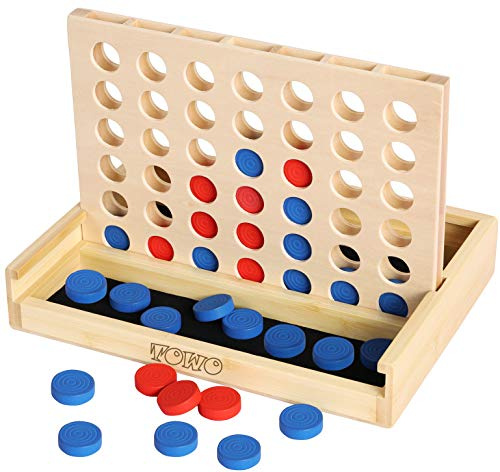TOWO Wooden 4 in a Row Game - Classic Strategy Game for Adults Children-Connect the 4 Discs of Same Colour in a Row - Travel Games Family Board Games Toys Gift for 6 years old Kids Boys Girls Adults