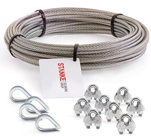 Seilwerk STANKE Rankhilfe Edelstahldrahtseil 25m V4A Edelstahlseil 4mm 7x7 | 4x Kausche V4A, 8x Bügelformklemme V4A - SET 2 – Für Kletterpflanzen, Garten, Balkon und Fassadenbegrünung – flexibel planbar
