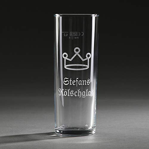 Kölsch Glas mit Gravur – 0,2 L Kölner Stange mit Wunschtext & Motiv – personalisiertes Bierglas mit Eichstrich – 15 cm hoch – individuell gravierbar