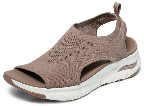 Skechers Women's Arch Fit - City Catch Womens Knit Slip-On Sandals, Mocha, 7
