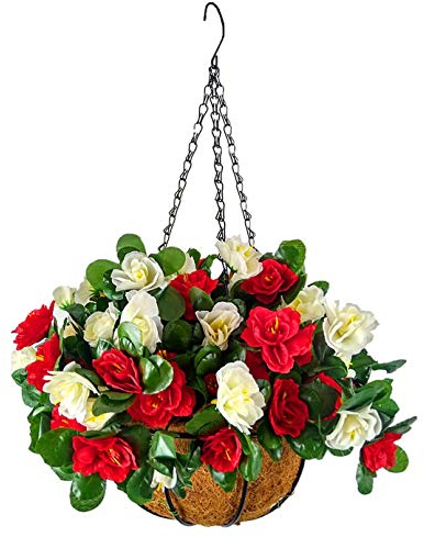 Künstliche Blumen für drinnen und draußen, Kunstblumen, Azaleen-Kette, Hängekorb mit Blumentopf, künstlicher Rhododendron (mittelgroßer Korb)