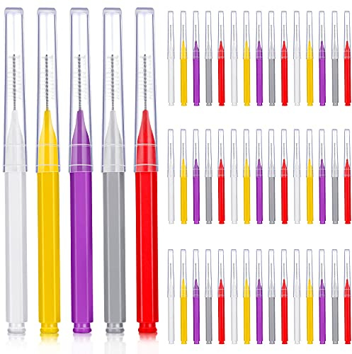 50 Brossette Interdentaire Cure-Dent à Tête de Soie Dentaire Brosse Interdentaire à Fil Dentaire d’Hygiène Bucco-Dentaire Outil de Nettoyage de Dents (Vert, Bleu, Rose, Orange)