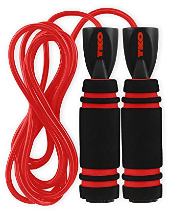 TKO Weighted Jump Rope for Adult Fitness | 2-0.5 lb Removable Weights | 9 FT Long for Cardio Exercise Workouts, Non-Slip Handles (Charcoal/Red)