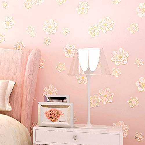 MEAIHOME Verdickte 3D-Vlies-Tapete, warme Pastorale rosa Blumen Schlafzimmer Wohnzimmer Mädchen Kinderzimmer Sofa TV Hintergrund Wand Geschäft Dekoration 1.73'W x 32.8'L Nicht Geklebt(hellrosa)