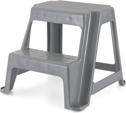 Gracious Living 2-Step Stool, Portable Plastic Stepping Stool for Dorm, Home, Classroom, or Office, 18L x 18.75W x 16H - 300 Pound Capacity, Gray