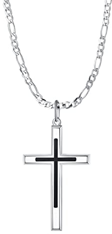 FANCIME Herren Kette aus 925 Sterling Silber Gelb Gold Vergoldet Kreuz Anhänger mit Figaro Panzerkette, Hip-Hop Halskette Schmuck Geschenk für Ihn Jungs Kinder - Kettenlänge: 60 cm