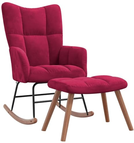 vidaXL Schaukelstuhl mit Hocker, Sessel Schwingstuhl mit Armlehne, Schaukelsessel Relaxstuhl Wohnzimmer, Relaxsessel Schwingsessel, Weinrot Samt