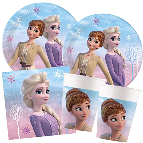 Procos- Anna, Elsa Party S Frozen 2 Wind Spirit, Set da 52 Pezzi, Piatti, 16 Bicchieri, 20 tovaglioli, USA e Getta, stoviglie per Feste, Decorazioni da Tavolo, Multicolore, 33 x 33 cm, 10209575