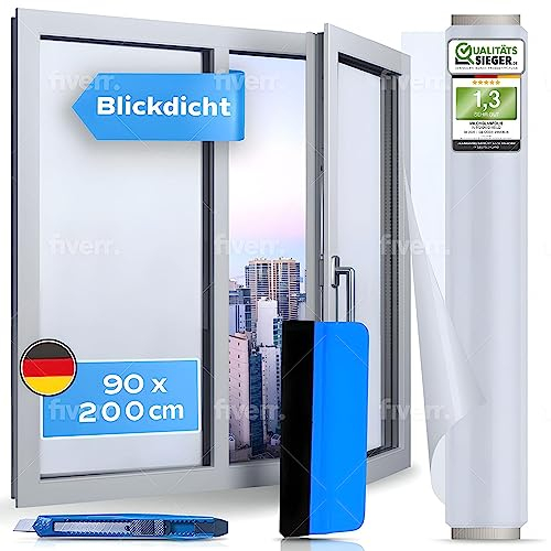 WindowShield® Fensterfolie Blickdicht | Milchglasfolie selbsthaftend | Selbstklebende Sichtschutzfolie Fenster Blickdicht | Anti-UV Privatsphäre Sichtschutz | für Bad, Büro, Wohnzimmer | 90 x 200cm