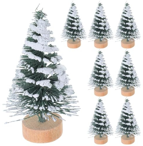 FOMIYES Miniature Christmas Tree: Mini Pine Tree - 10Pcs Snow Frost Tree with Wooden Base Xmas Small Bottle Brush Trees for Christmas Winter Decoration