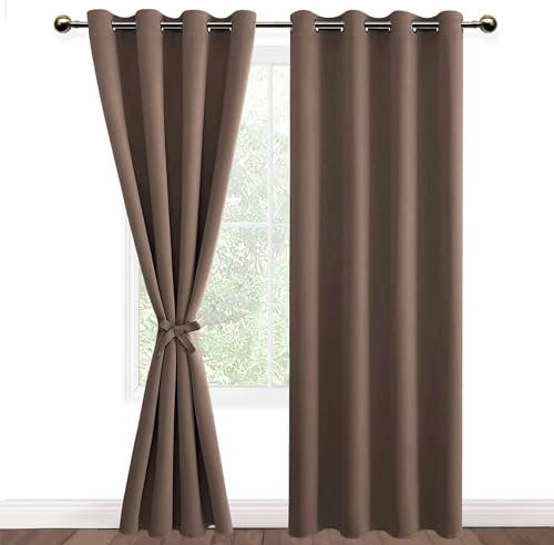 DWCN Vorhang Blickdicht Verdunkelungsgardinen mit Ösen 2 Stücke Vorhang Blickdicht Fensterdeko Thermogardine für Wohnzimmer Schlafzimmer, Khaki Cappuccino,260x140cm(HxB)