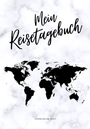 MEIN REISETAGEBUCH - Entdecke die Welt: Reisetagebuch zum Ausfüllen | Reisejournal zum Selberschreiben | Mit Platz zum Einkleben deiner Polaroidfotos / Bilder | Softcover Din A5 | Cover 2 Marmor weiß