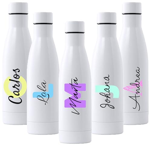 Mookase Botella Personalizada con Inicial y Nombre de Acero Inoxidable - 700 ml - Regalo Original para Niña y Niño