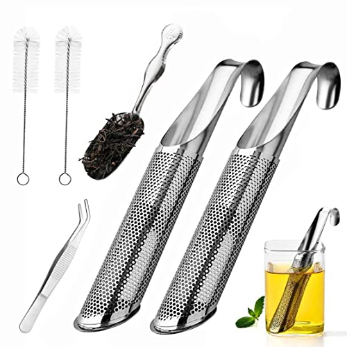 2 coladores de té de acero inoxidable, malla fina con mango de gancho, infusor de té de acero inoxidable para té suelto, para té, rosa, café, especias, filtro de té, pipa, pieza de té