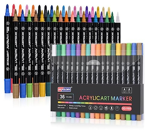 CORYIN Acrylstifte für Steine Wasserfest 36 Farben Filzstifte Kinder Tip Permanent Marker Stifte Schnelltrocknend Steine Bemalen Multimarker Stifte Keramik Holz Leinwand Glas Metall Papier DIY