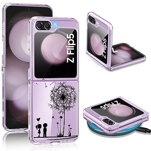 Croazhi Z Flip 5 Handyhülle für Samsung Galaxy Z Flip 5 5G Hülle, Transparente Dünn Silikon Blumen Muster, Galaxy Z Flip 5 Schutzhülle 360 Grad Bumper Bunt Stoßfest für Samsung Z Flip 5 Case (A)