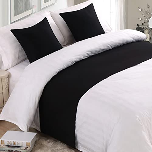 HLASMSPE Camino de cama de color sólido, caminos de cama de lino, bufandas, decoración del hogar, ropa de cama de hotel, toalla de cama, dormitorio, protección de colcha, negro, 50 x 180 cm para cama