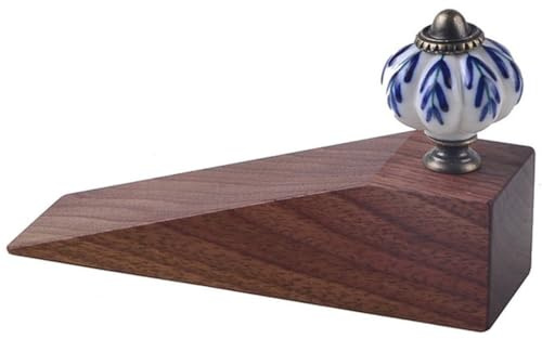 Türstopper Türkeil Türstopper Studio Classic Keramikdekor In Blau Und Weiß Keile, Rutschfester, Fester, Verdickter Nussbaum Türstopper, Schützen Sie Böden Und Wände ( Color : Brown , S : 12*3.5*3.3cm