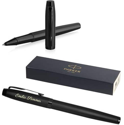 PARKER IM Professionals Monochrome Tintenroller mit Gravur | Premium Stift | Geschenkbox | schwarze Mine | personalisiertes Geschenk | Namen | Geburtstag (Matt-Schwarz)