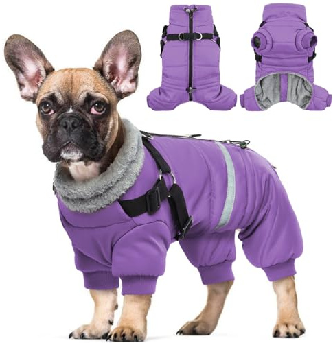Hjyokuso Wasserdichter Hundemantel, Hundejacke mit Geschirr, Wintermantel Hund für kleine Mittel Große Hunde, Winddichte Winterjacke Hund Outfit mit Reflektierender Streifen und Reißverschluss S-XL