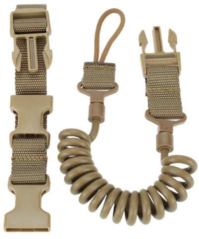 HOUSON Tactical Lanyard, Anti Lost Elastic Lanyard Key Ring Spring Cord Pistol Secure Lanyard Rifle Sling Strap for Shooting Hunting Outdoor Fishing Camping Khaki