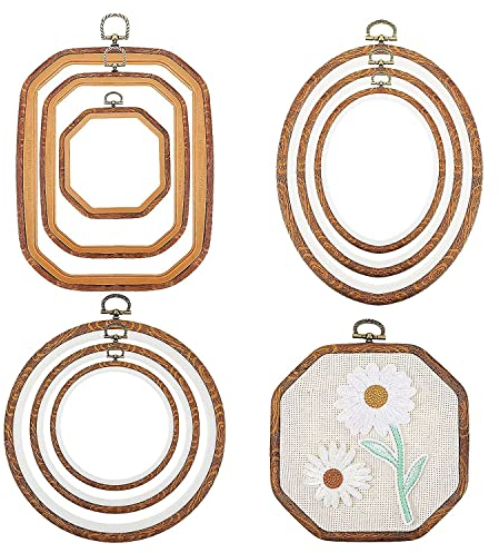 Beelooom 9-Teiliger Stickrahmen Imitierter Holzrahmen, Kreis, Oval, Achteckig, für NäHen und AufhäNgen Von Ornamenten für Kunsthandwerk