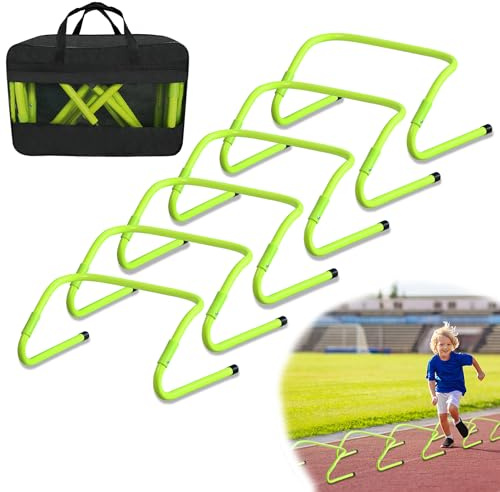 CEEDIR Set di 6 ostacoli per allenamento veloce/agilità, regolabili in altezza, 20/30 cm, per allenamento, calcio, multi-sport, allenamento di coordinazione, mobilità per bambini, verde