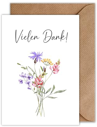 10er Set Dankeskarte mit Umschlag - Vielen Dank! Danksagung Danke Karte Abschiedskarte als Klappkarte Abschied - Hochzeit Danke Karten (DIN A6)