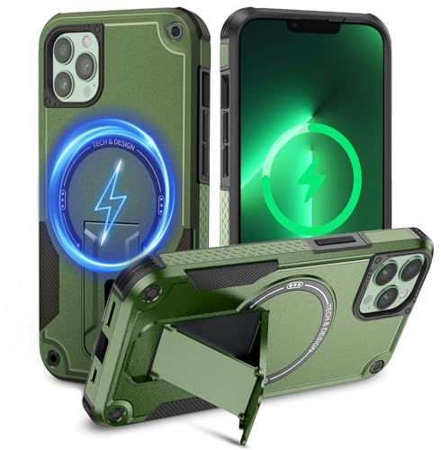 Tuvror Magnetic for iPhone 13 Pro Max Case iPhone 12 Pro Max case with Stand. [Compatible with MagSafe] Built-in Kickstand.Rugged Protection Shockproof Case for iPhone 13 Pro Max/ 12 Pro Max (Green) | Compatible with MagSafe, Built-in Stand, Military Protection, Rugged Anti-Shock Case for iPhone 13ProMax / 12ProMax