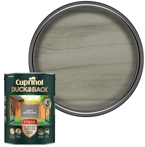 SAVING HUB Ducksback Fence Paint 5L - Garden Fence&Shed Paints - Non Drip Formula, for Rough Sawn Wood - Water Repellent Frost Protection, Sheds Fences Paint - Wooden Fences Paints (Misty Heathalnd)