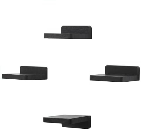 PHOENANCEE kleine schwebende Regale für Wand, 4er-Set, quadratisches Holzregal, hängende Mini-Regaldekoration für Schlafzimmer, Wohnzimmer, 10.2cmx10.2x4cm(Rustikales Schwarz)