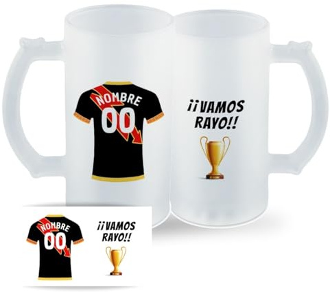 DEREGALOOS Jarra Personalizada con nombre de Fútbol Rayo. Jarra de cerveza personalizada. Regalo Original para Aficionados del Futbol. Regalos Mundial Futbolistas. (Rayo)
