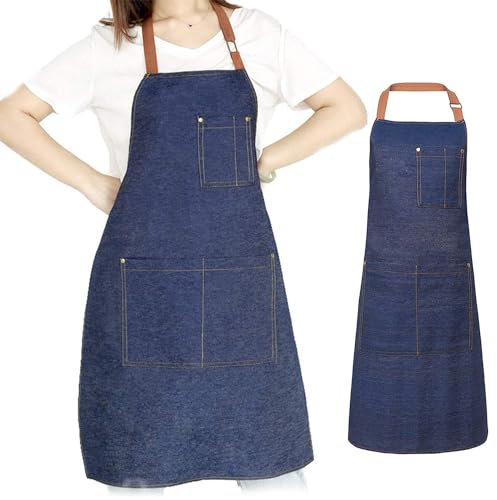 Roontin Jeans Einstellbar Wasserdicht Schürze Kochschürze Mit großen Taschen Für Männer Frauen für Küche Garten BBQ Chef Kellner für Künstler, Gärtner, BBQ