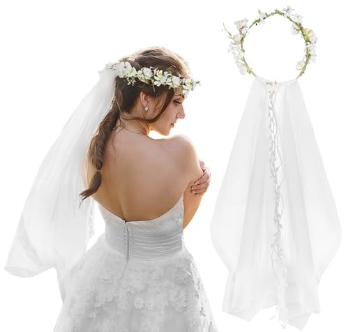 Schleier Braut, Kranz Kopfschmuck - Brautschleier, Blumenkranz, Hochzeit Haarschmuck, Blumenkranz für Festival, Accessoires für braut, Haare, Haarkranz, Für Karneval, Mottoparty, JGA Deko
