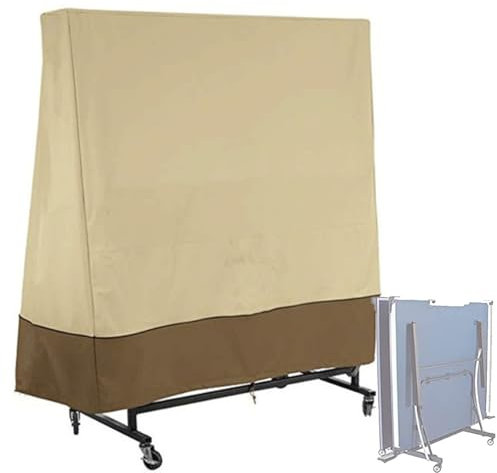 Abdeckung für Tischtennisplatte Outdoor, 210D Oxford Tischtennis Schutzhülle Wasserdichte,Winddicht Abdeckplane für Tischtennistisch für Terrasse mit Kordelzug(Size:165 x 70 x 185cm,Color:Beige Coffee