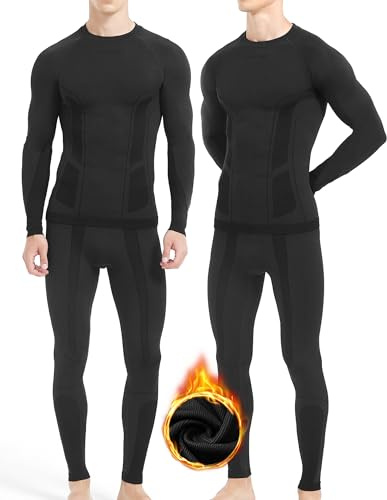 NOOYME Thermounterwäsche Herren Elastisch Funktionsunterwäsche Herren Weich Thermo Unterwäsche Männer Winter Warm Skiunterwäsche Herren Atmungsaktiv Funktionswäsche Thermowäsche SchwarzXXL