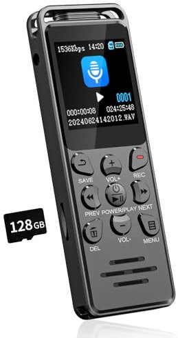 144GB Digital Voice Audio Recorder with Voice Activated, 70H 1,44 Dictaphone Tape Recorder with Playback, Volorful USB C Recording Device with MP3 Player for Meetings Interviews Lectures