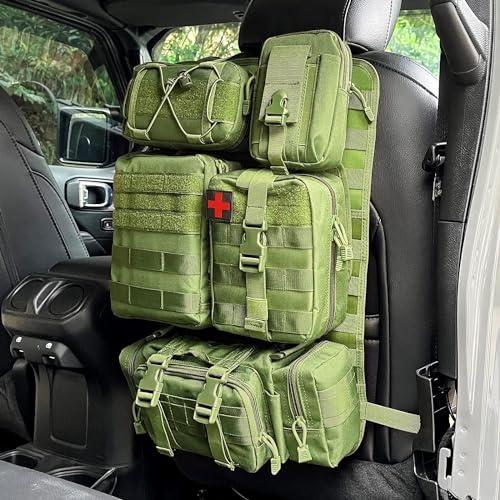 LZBYYDS Universeller taktischer Sitzlehnen-Organizer, verbesserter taktischer Auto-Panel-Organizer mit 5 abnehmbaren Molle-Taschen, passt für die meisten Fahrzeuge, Armeegrün