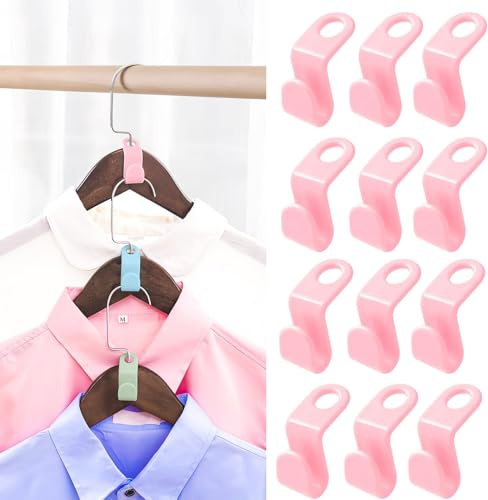 HOIDOKLY Kleiderbügel Verbindungshaken, 2024 neue platzsparende Kleiderbügel für Schrank-Organizer und Aufbewahrung, Kleiderbügel Haken, Kleiderbügel-Clips, Kunststoff-Kleiderbügel (Rosa-50 Stück)