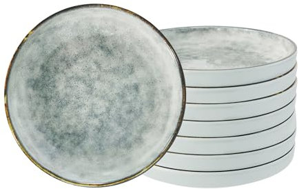 TP 9-inch Melamine Dinner Plates Set, Serving Dish Set for Pasta, Salad, Cereal, Soup, Oatmeal, Lightweight and Unbreakable Dinner Service, Dishwasher Safe, 8-Piece Set, Gray
