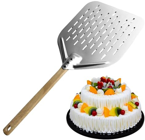 Espátula para horno de pizza, paleta para pizza,Cáscara de pizza de 12 pulgadas con mango de madera - Cáscara de pizza perforada antiadherente, paleta deslizante de pizza para horno de pizza, pasteler