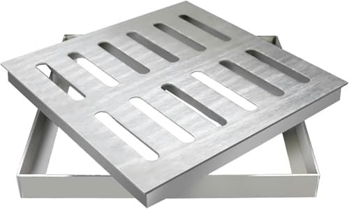 Canaletta Scolo Acqua Piovana Griglia di Scarico in Acciaio Inox 304 per Impieghi Gravosi con Base, Copertura di Scarico Esterna per Cortile Giardino Patio Garage, Filtri di Scarico Fognario in Metall
