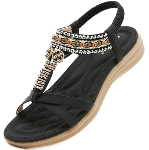 Acfoda Sandales Femme Été Confortable Plates Bohême Sandals | Sandalette et Mules,Mode Plage Tongs,Léger Chaussures,Orthopédique,Nus Pieds