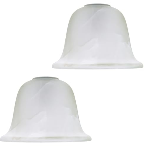 Pair of White Alabaster Glass Shades with Traditional and Classic Shape for E14 and E27 Bulb Bases | 40w Maximum | 17cm x 12cm by Happy Homewares