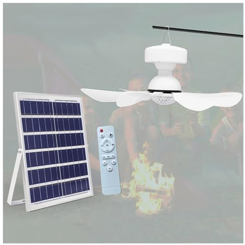 NQNFWCRJ LED Solar Fans Light Portable Ceiling Fan Three Colours Adjustable Light Fan + Lighting 2 in 1 Multifunctional Dual-Purpose Fan with Remote Control Outdoor Camping Can Be Use for Lighting