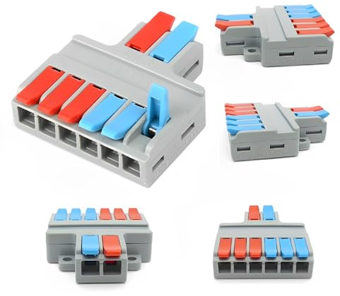 MiJunHD Morsettiera per fili elettrici a innesto rapido 2 in 6 uscite, 5 pezzi, distribuzione per cavi di superficie e circuiti in linea (filo 0,08-6 mm², 35-10 AWG, 250 V, 35 A)