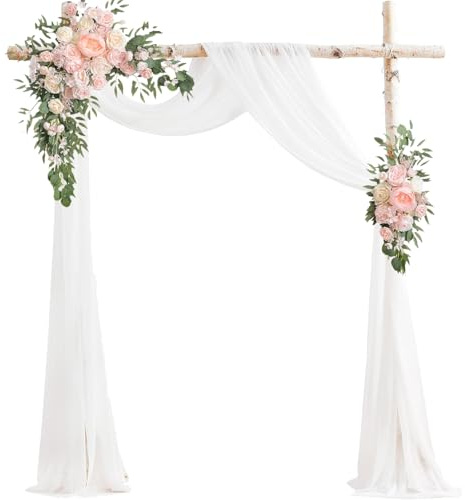 Taeku Hochzeit Vorhang Hochzeitsbogen, 75 x 600 cm Gardinen Dekoration Querbehang Chiffon Stoff Vorhänge für Party Hochzeit Torbogen Zeremonie (Weiß)