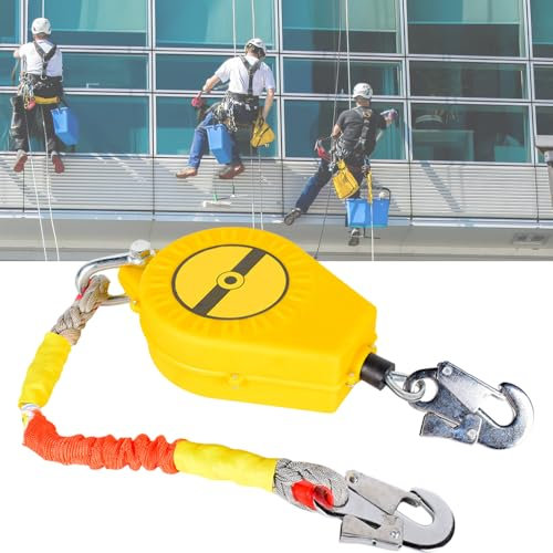 KBIBCK Lifeline di salvataggio auto-retrattile, set di protezione anticaduta retrattile da 10 m, cordino portatile retrattile per costruzione aerea, manutenzione elettrica (giallo, carico 150 kg)