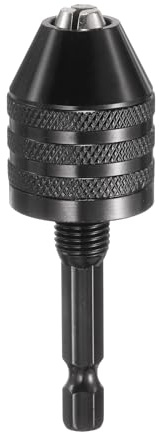 sourcing map Keyless Drill Chuck 1/4 Hex Shank Chuck Conversion Adapter 0.012-0.3 Quick Change for Round-Shank Cordless Screwdrivers Drills Power DIY Tools, Black