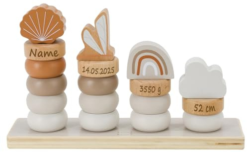 Elefantasie Stapelringe aus Holz mit Namen und Geburtsdaten graviert div. Farben (Beige)